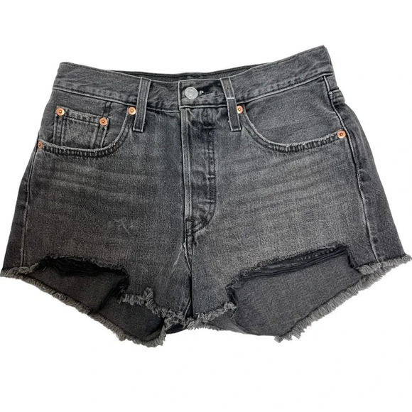 Levi's Premium 501 Cut Off  Denim Shorts 100% Cotton Button Fly Black Size 25 - Picture 4 of 12